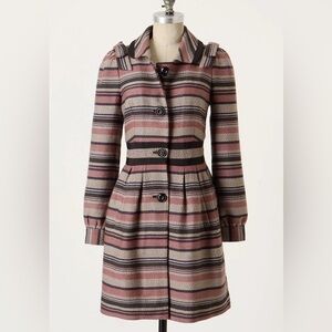 Anthropologie Elevenses Pattern Makers Coat Stripe Colorblock Bow Shoulder 6